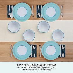 Grayson Teal 12-Piece Dinnerware Set Stoneware Round in White