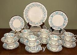 Grosvenor Debutante Bone China Dinnerware 45 Pc Set Tiffany Blue/Grey/Gray Plat