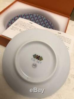 HERMES Porcelain Pair Plate D14cm 2set TIE SET Garnet/White picture dish IN BOX