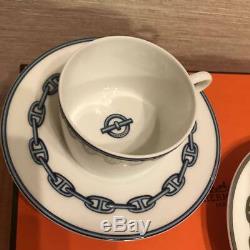 HERMES Porcelain Tea Cup Saucer Chaine d'ancre Blue Dinnerware set Ornament F/S