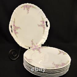 Habsburg China Austria Cake Plate & 6 Dessert Plates Purple Floral 1910-1930