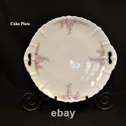 Habsburg China Austria Cake Plate & 6 Dessert Plates Purple Floral 1910-1930