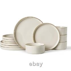 Handcrafted Reactive Glaze Stoneware 12 Piece Dinnerware Set Dishwasher Safe New