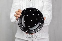 Handmade Black and White Polka Dot Ceramic Dinnerware Set, Dinning Set for Four