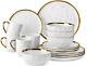 Handmade Stoneware Dish Set White with Gold Trim Dinnerware Set, 16 Pcs