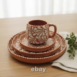 Handmade Talavera Dinnerware Set Brown & White 4-Piece