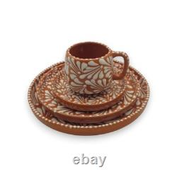 Handmade Talavera Dinnerware Set Brown & White 4-Piece