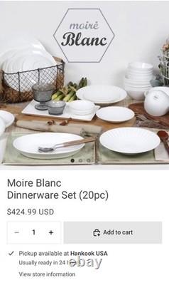 Hankook Moire Blanc White 20pc Round Dinner Set Plates Bowls Bone China