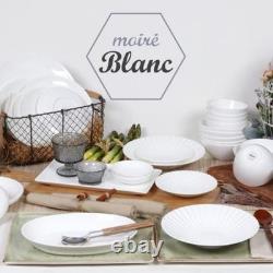 Hankook Moire Blanc White 20pc Round Dinner Set Plates Bowls Bone China