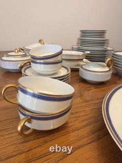 Haviland & Co. Grecian Porcelain China White/Blue/Gold Key Pattern 1840s France