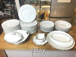 Haviland Limoges France Rare Art Deco Modernist 45 Pieces Dinnerware set Silver