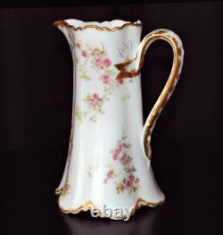 Haviland Limoges Pitcher Schleiger 42H Pink Roses Gold