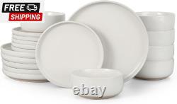 Haware Stoneware Dinnerware Sets, 12-Piece Plates and Bowls Set for 4, Dishes Se