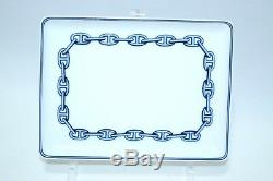 Hermes Chaine D'ancre Porcelain Plate Rectangular Blue with Box Dinnerware YA576