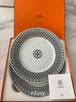 Hermes H Deco Dinner Plate Set of 2 white porcelain Dessert 22 cm unused