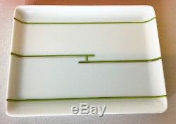 Hermes Paris BNIB Rhythm pattern green & silver striped H white porcelain tray