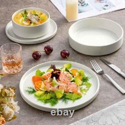 Herogo Dinnerware Sets with Pasta Bowls, 16 Piece Plates and Bowls Set for 4, St