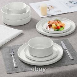 Herogo Dinnerware Sets with Pasta Bowls, 16 Piece Plates and Bowls Set for 4, St