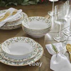 Holly and Berry Gold White Porcelain 12-Piece Dinnerware set (Service for 4)