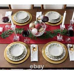 Holly and Berry Gold White Porcelain 12-Piece Dinnerware set (Service for 4)