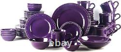 HomeVss, Pearl Dots Stoneware Dinnerware Set (Purple, 56pc Set)