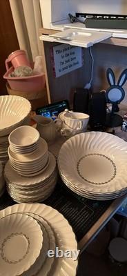 Homer Laughlin Fluted China Service Set of 10 White with Gold Trim 100+ pcs/set