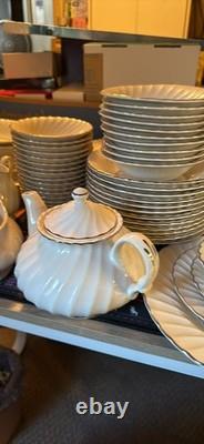 Homer Laughlin Fluted China Service Set of 10 White with Gold Trim 100+ pcs/set