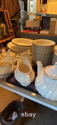 Homer Laughlin Fluted China Service Set of 10 White with Gold Trim 100+ pcs/set