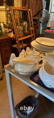 Homer Laughlin Fluted China Service Set of 10 White with Gold Trim 100+ pcs/set
