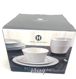 Hotel Collection Modern White Porcelain 12-Pc. Dinnerware set Open Box