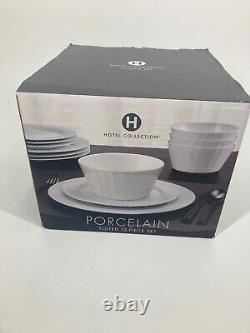 Hotel Collection Modern White Porcelain 12-Pc. Dinnerware set Open Box