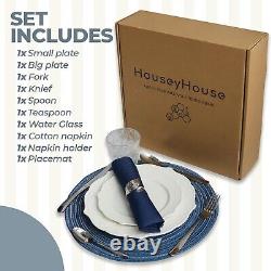 HouseyHouse White Dinner Plate with a Set of The Needed Items Cutlery Set Cerami