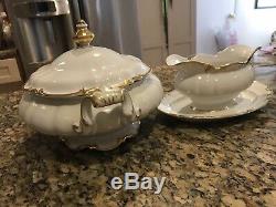 Hutschreuther Selbs white with gold trim 86 piece Elegant China dinnerware set