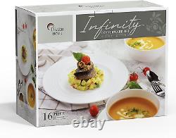 Infinity Bone China Dinnerware Set 16Pcs, round Plates Soup Bowls, Dinner Plate