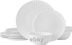 Isadora Scalloped Bone China Lightweight Chip Resistant 12 Piece Dinnerware Set