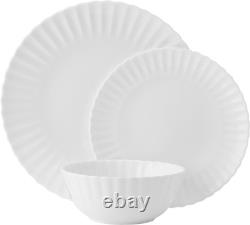 Isadora Scalloped Bone China Lightweight Chip Resistant 12 Piece Dinnerware Set