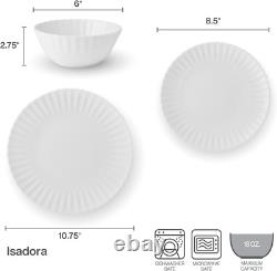 Isadora Scalloped Bone China Lightweight Chip Resistant 12 Piece Dinnerware Set