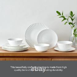 Isadora Scalloped Bone China Lightweight Chip Resistant 12 Piece Dinnerware Set