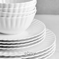 Isadora Scalloped Bone China Lightweight Chip Resistant 12 Piece Dinnerware Set