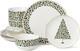 Ivory 12-Piece Evergreen Dinnerware Set for Holiday Hosting and Christmas