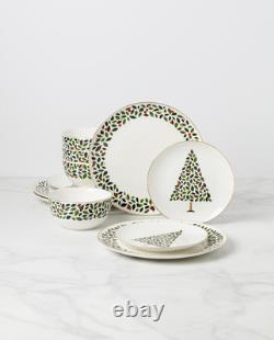 Ivory 12-Piece Evergreen Dinnerware Set for Holiday Hosting and Christmas