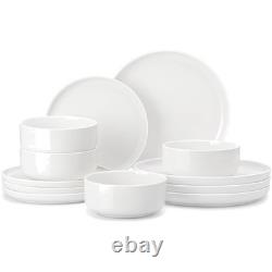 Ivory White 12-Piece Dinnerware Set Durable, Lead-Free, Space-Saving Design