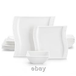Ivory White Dinnerware Set, 12 Pieces Porcelain Dinner Plates, Dessert Plat