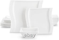 Ivory White Dinnerware Set, 12 Pieces Porcelain Dinner Plates, Dessert Plat