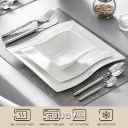 Ivory White Dinnerware Set, 12 Pieces Porcelain Dinner Plates, Dessert Plat