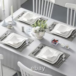 Ivory White Dinnerware Set, 12 Pieces Porcelain Dinner Plates, Dessert Plat