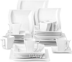 Ivory White Dinnerware Sets, 30-Piece Porcelain Plates and Bowls Sets
