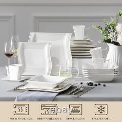 Ivory White Dinnerware Sets, 30-Piece Porcelain Plates and Bowls Sets