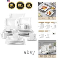 Ivory White Dinnerware Sets, 30-Piece Porcelain Plates and Bowls Sets, Modern