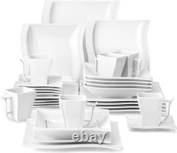 Ivory White Dinnerware Sets, 30-Piece Porcelain Plates and Bowls Sets, Modern Di